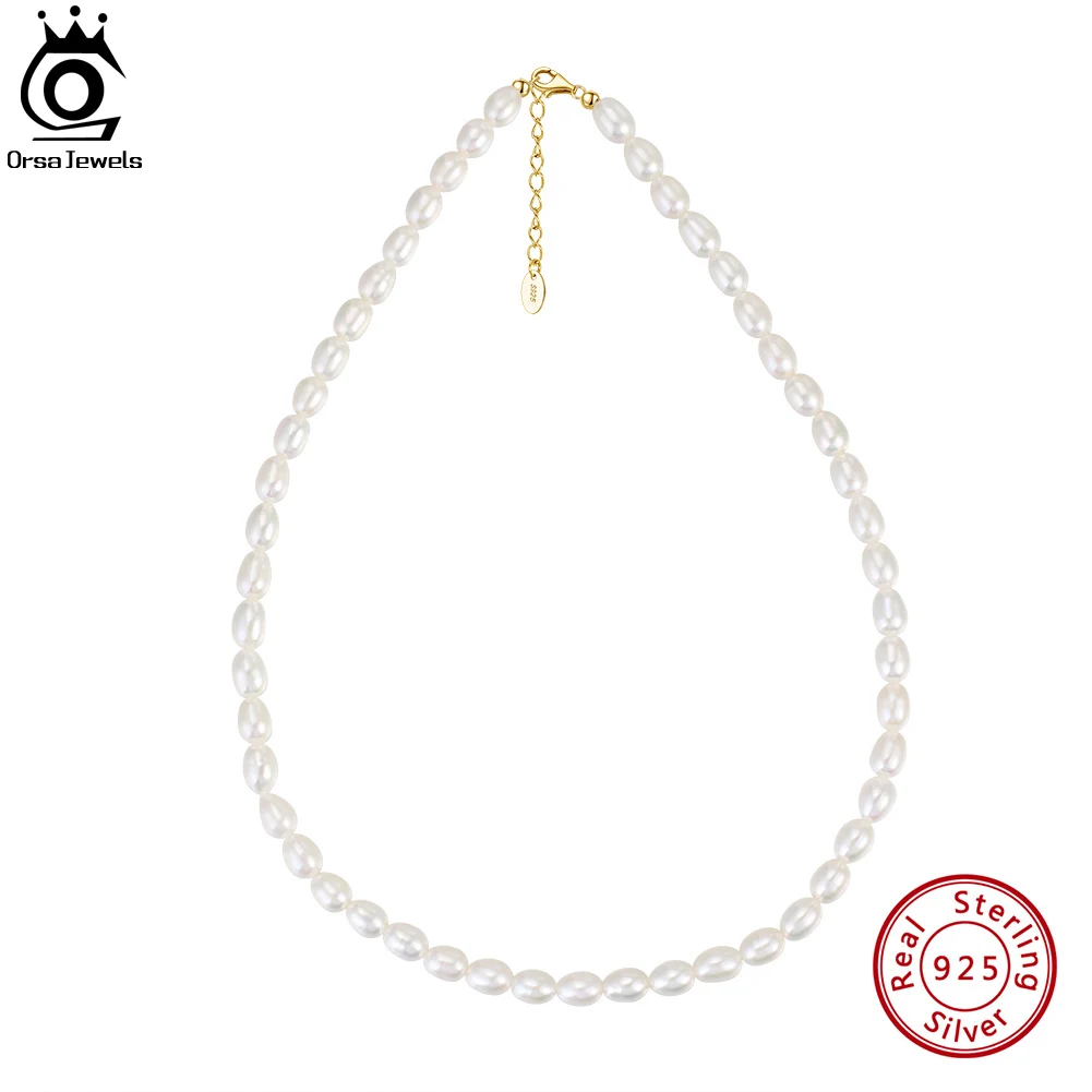 ORSA JEWELS 925 Sterling Silver Pearl Choker Naszyjnik Ręcznie robiony 5-6mm Ręcznie wybierany łańcuszek z pereł słodkowodnych dla kobiet Biżuteria GPN26