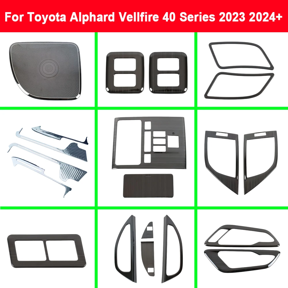 

For Toyota Alphard Vellfire 40 Series 2023 2024+ Steel Pedal Door Audio Speaker Cover Seat Trunk Button Frame Inner Handle Trim