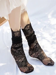 Sexy Hollow Out Lace Mesh Socks Women Retro Floral Black White Short Socks 1 Pair Japanese Korean Cute Socks For Ladies