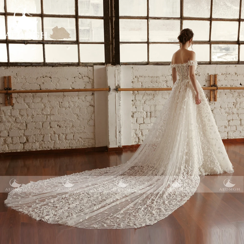 Aedmgh A-Lijn Trouwjurken 2024 Boothals Van De Schouder Vestido De Novia Appliques Romantische 3d Bloemen Robe De Mariee