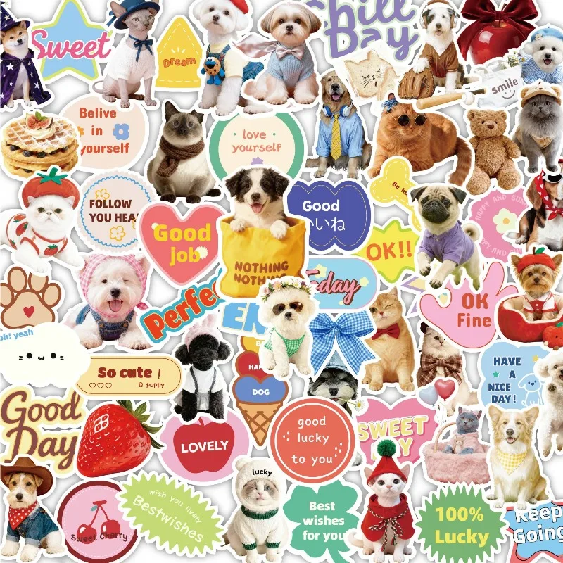 

60 шт. милых стикеров с цитатами о питомцах для дневников, блокнотов, декоративные наклейки для ноутбуков, чемоданов, кавайные принадлежности для скрапбукинга и рукоделия