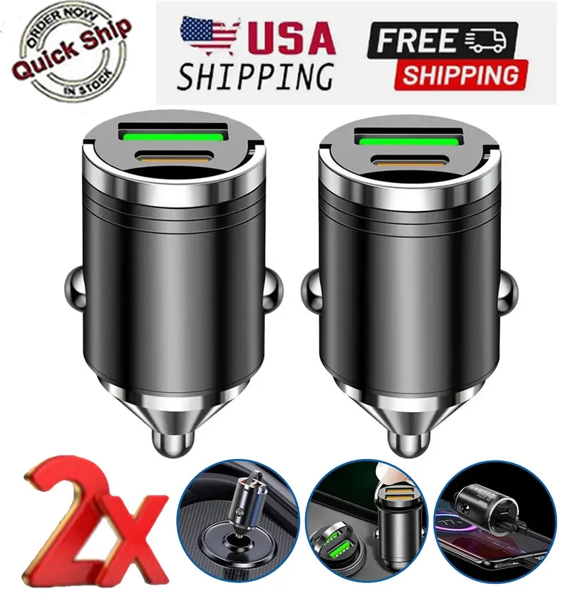 2 Port USB Car Charger Super Fast Charging Adapter Dual Port for iPhone Samsung Android Cell Phone 12V 24V Universal