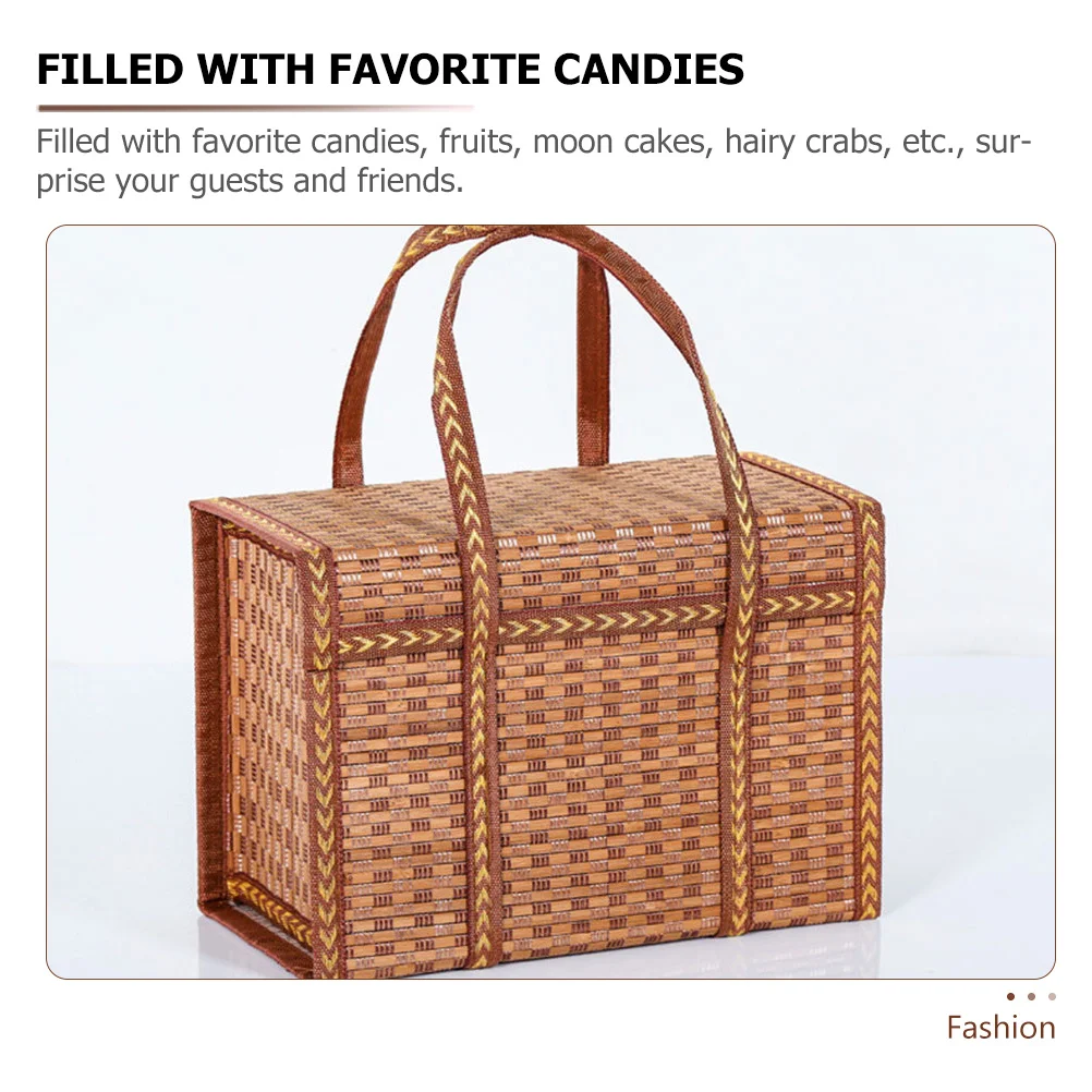 

Bamboo Egg Basket Covered Storage Basket Ergonomic Handle Gift Packaging Multi-Function Fruit Candy Box Household Organizer