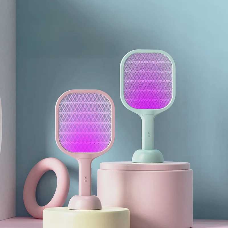 New  2 In 1Electric Mosquito Swatter Racket TYPE-C Rechargeable Mosquito Killer Lamp Fly Swatter Lithium Battery With Base