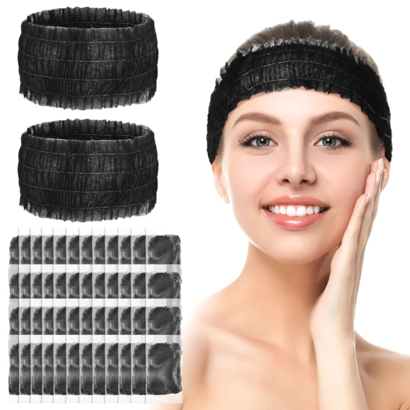 100 Pcs Disposable Headbands Non Woven Spa Salon Headbands Soft Stretch Skin Care Hair Band Lightweight&Breathable For Journey