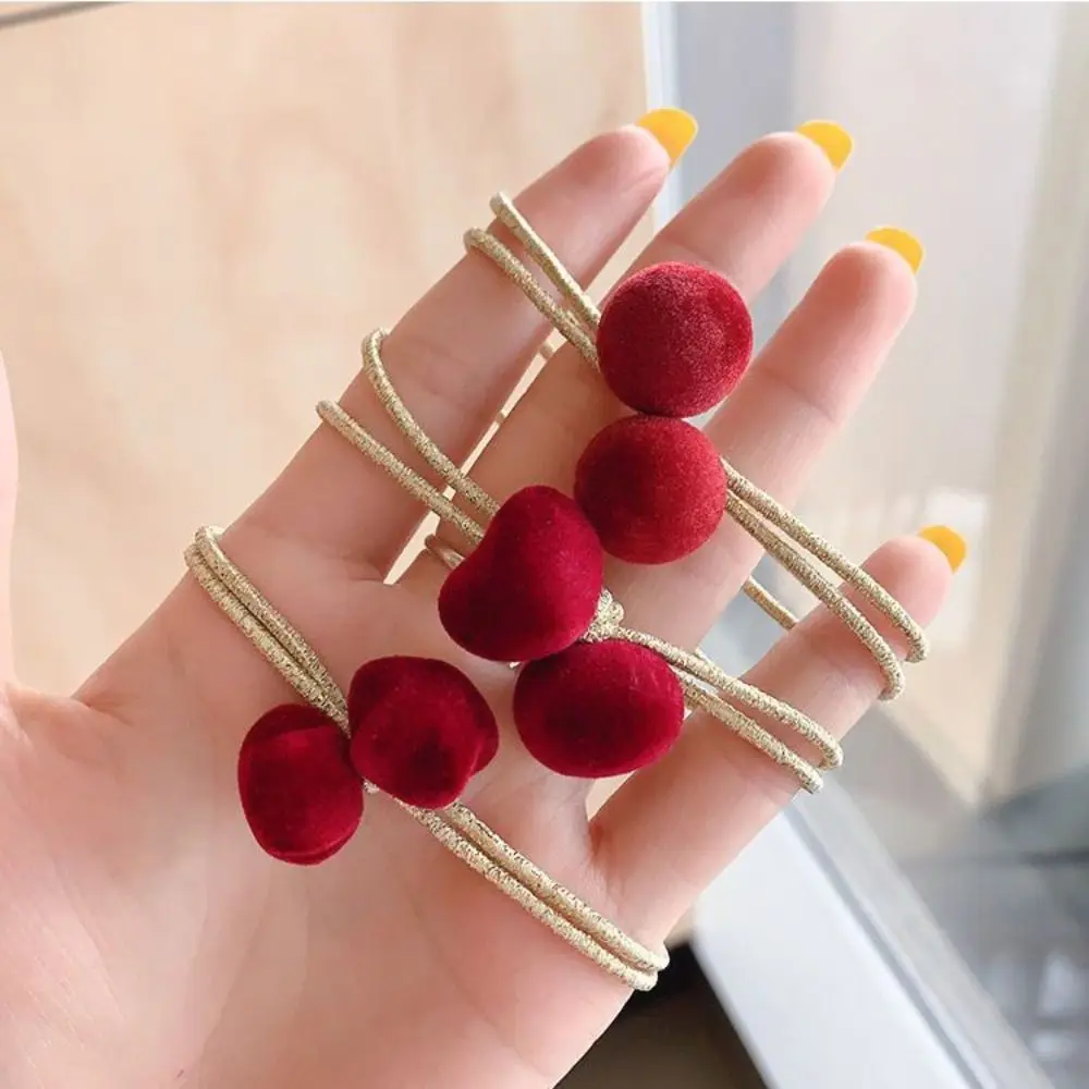 Retro Star Love Heart Red Velvet Hair Bands Hair Rope Scrunchies Meatball Head Elastic Rubber Headdress Hair Accessories