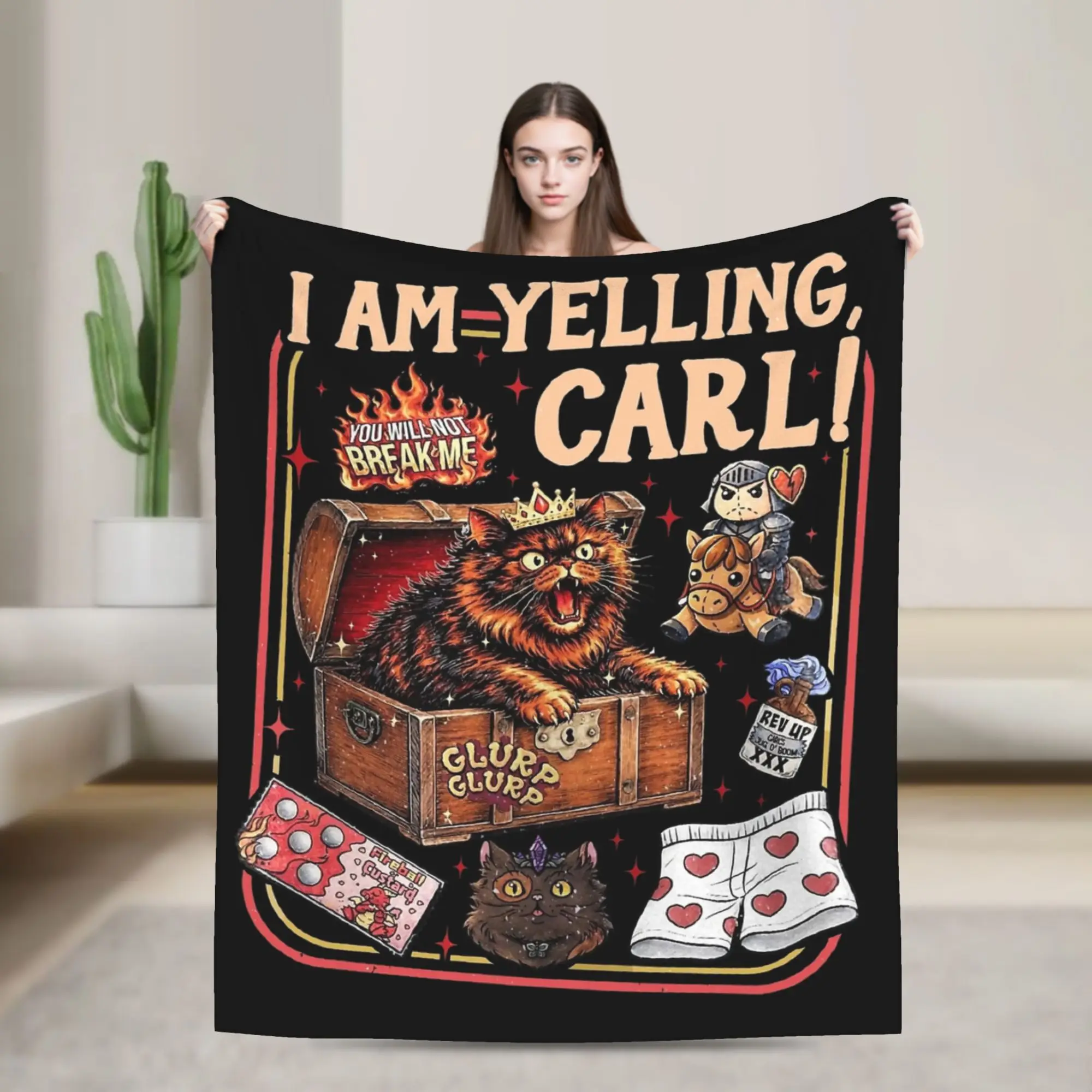 I Am Yelling Carl Funny Donut Cat Blanket Velvet Dungeon Crawler Carls Breathable Warm Throw Blanket for Home Outdoor Quilt