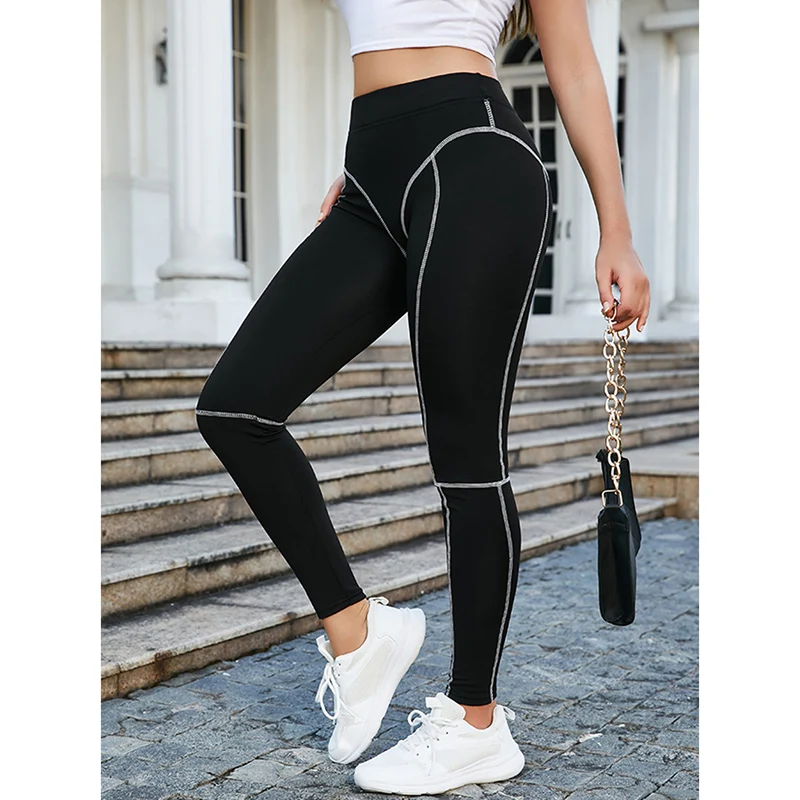 

Autumn Winter Thin Fleece Fitness Leggings Women Fashion Contrast Color Butt Lifting Sports Leggings New Soft Warm Yoga Trousers