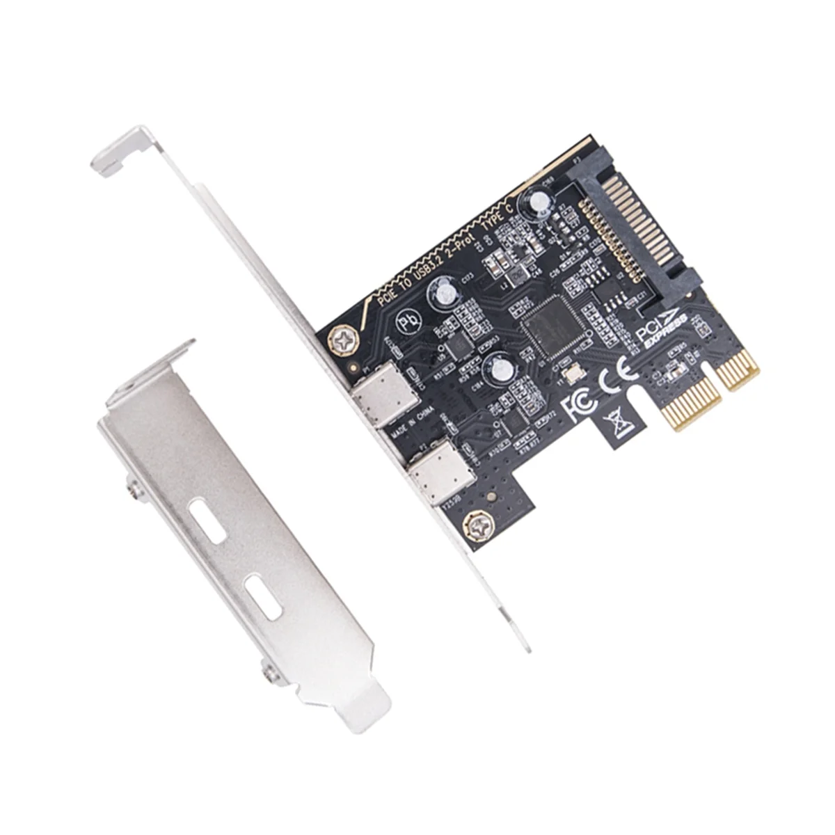 PCIE to Dual Type C Expansion Card PCI-E X1 to 2-Port TYPE-C USB 3.2 GEN1 5Gbps Convert Card ASM1042 Chip for