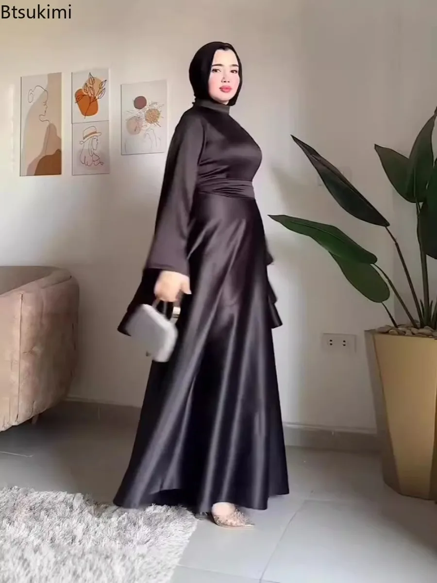 Eid Moslim Vrouwen Jurken Flare Mouw Vestidos Sjerpen Jalabiya Kaftan Solid Elegant Arabische Lange Gewaad Ramadan Marokko Bescheiden Abaya