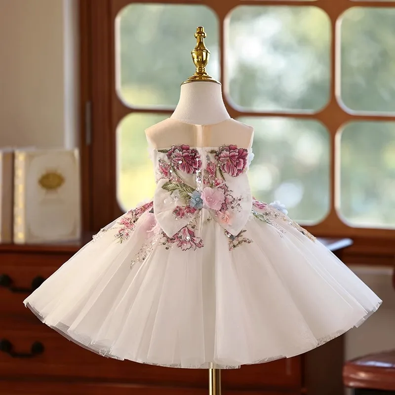 knee length dresses for ladies White & Candy Pink Bodice Flower Girl Dress 2