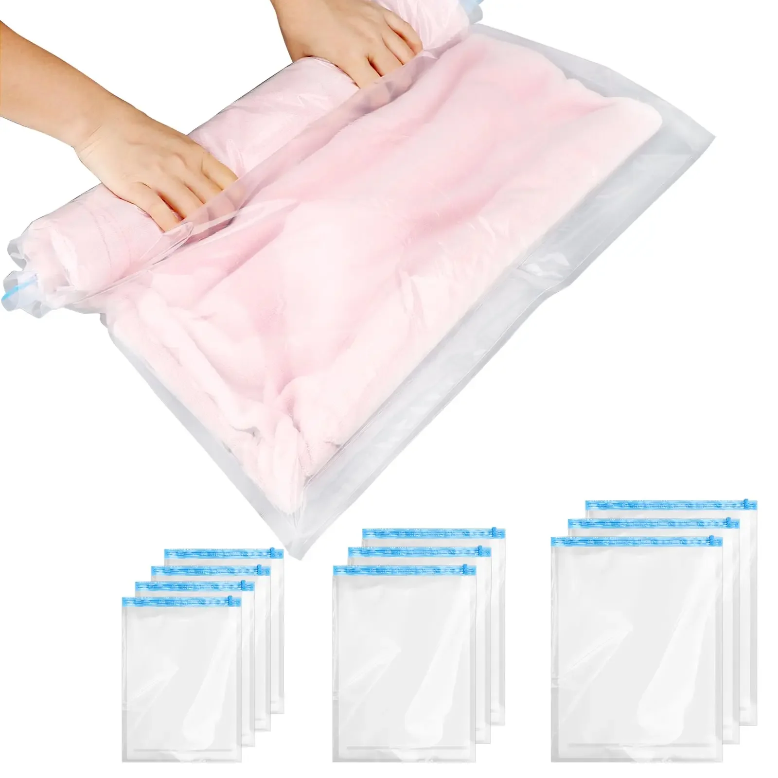 8 Pack Roll Up Compression Bags Reusable Vacuum Storage Bags for Travel Organizer Saving Space in Suitcase  No Pump Required