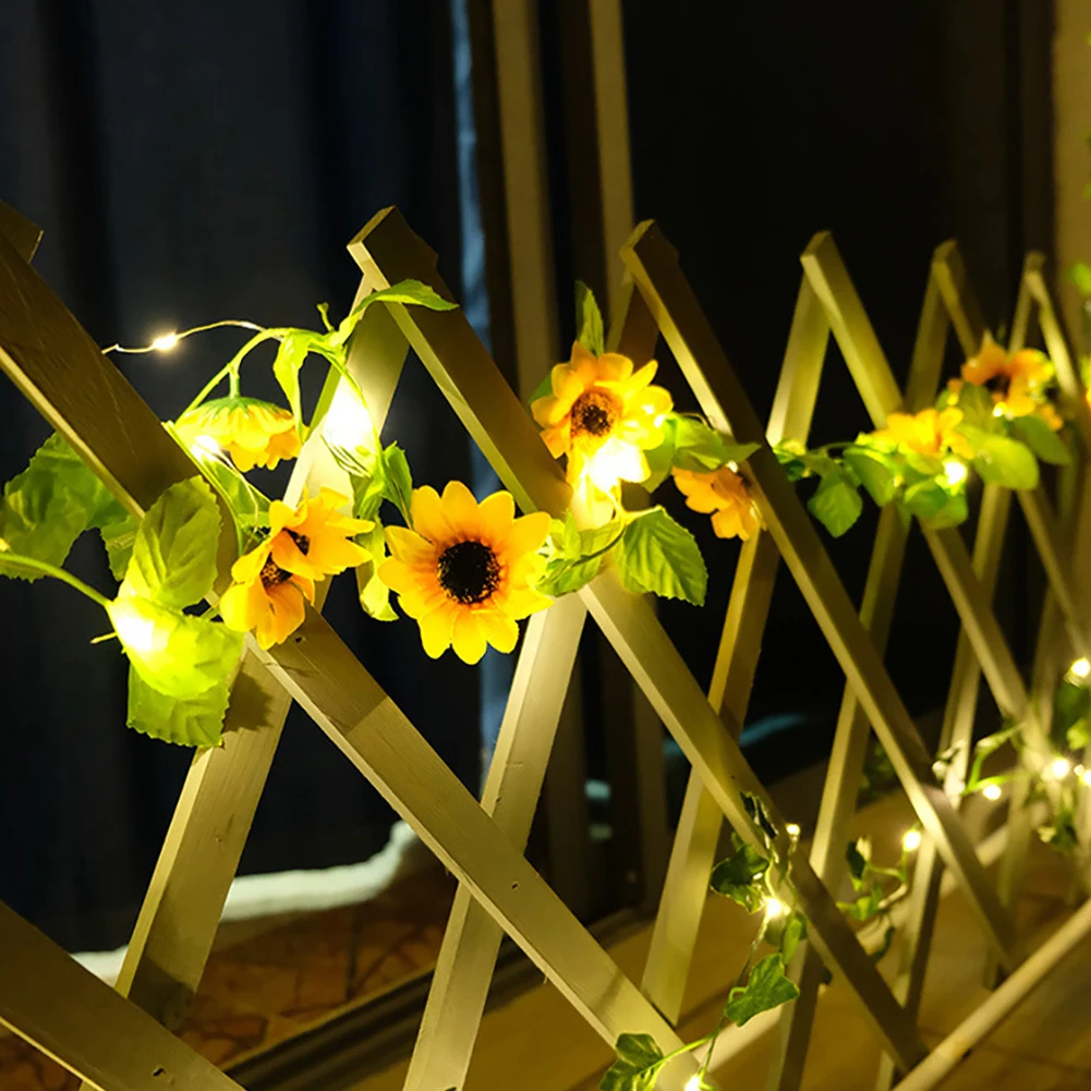 2M Kunstmatige Wijnstok Licht String Gele Nep Bloemen Sprookjes Zonnebloem Led Licht String Voor Feest Bruiloft Tuin Boog Decor