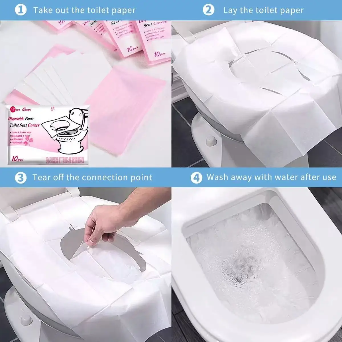 Paquete de 10 Fundas Desechables para Asiento de Inodoro - Forros Higiénicos y Portátiles para Viajes, Campamentos, Aviones, Solubles en Agua