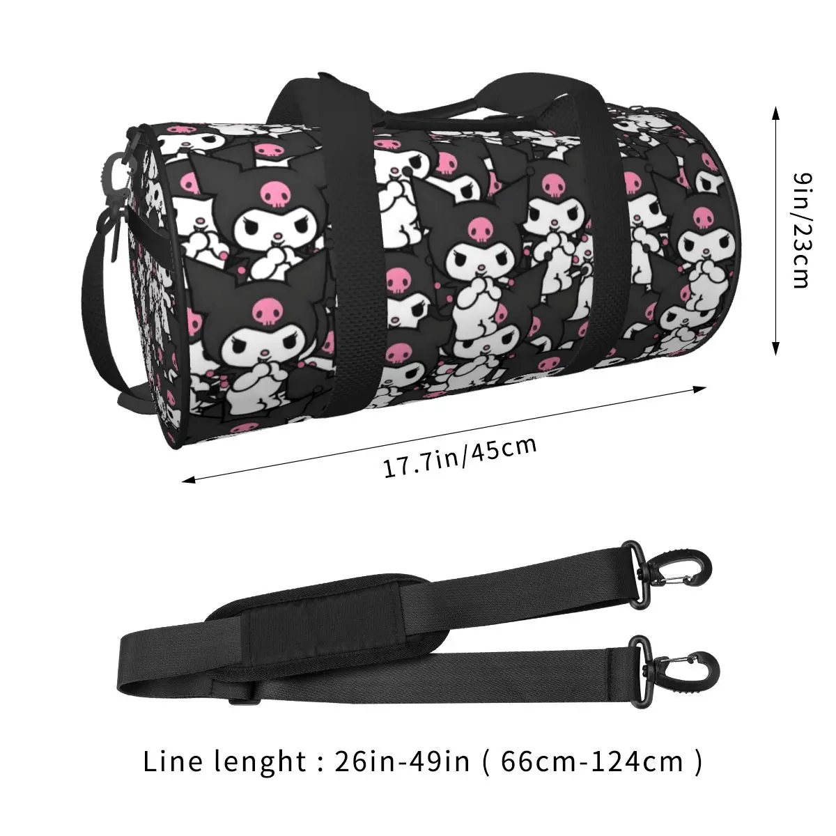 Borsa tote da spiaggia Kuromi personalizzata per borse da viaggio da spiaggia per palestra con grande scomparto da donna