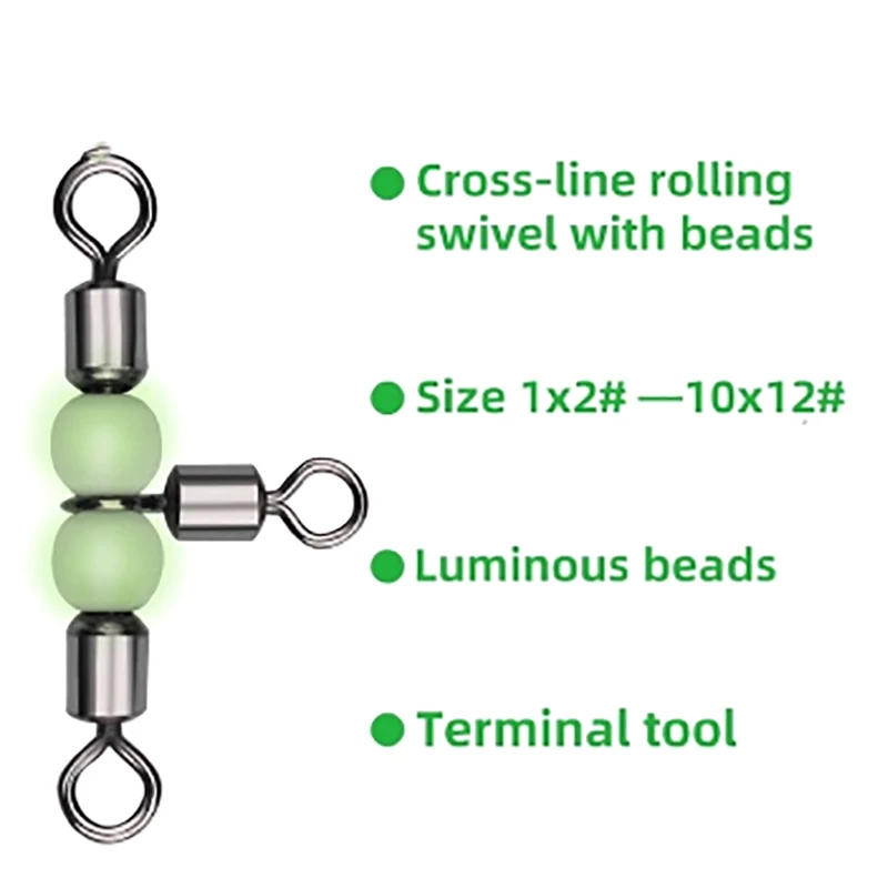 T-type Swivel American Three-pronged Luminous Bead Swivel Boat Fishing Connector Forked 8 Figures-ring Fishing Gear Connector