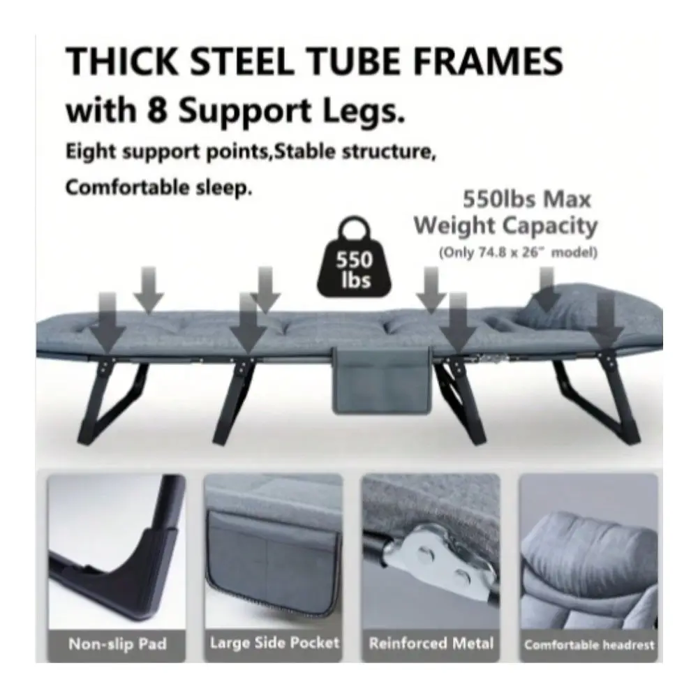 

Folding Camping Bed, Folding Single Sofa Bed Adjustable Sofa Bed, Suitable For Camping And Travel, Comes With Soft Cushions And