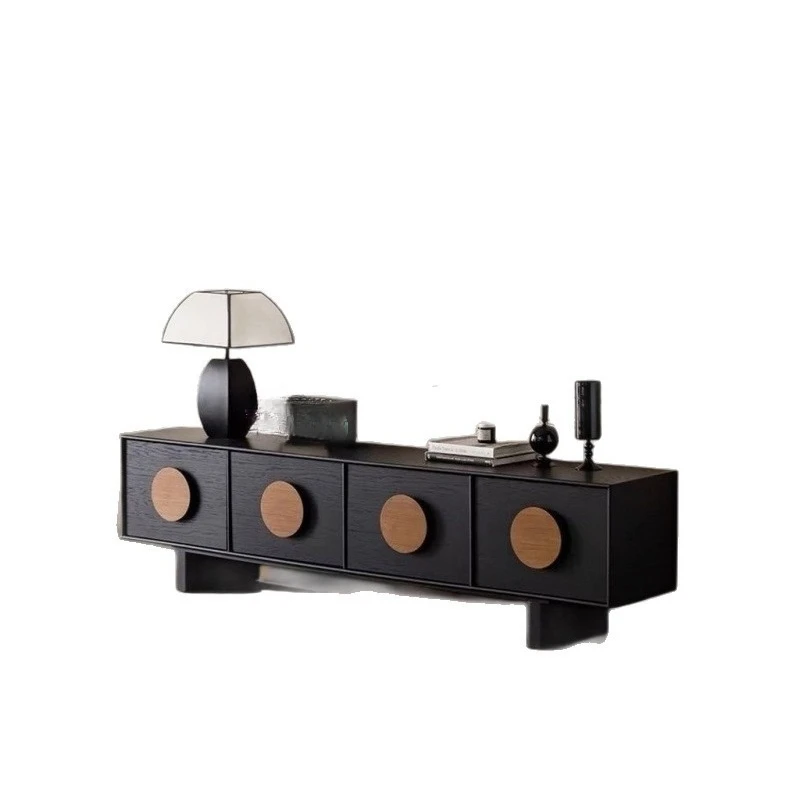 

Nordic style medieval solid wood TV cabinet, chest cabinet, storage French retro modern simple living room high black floo