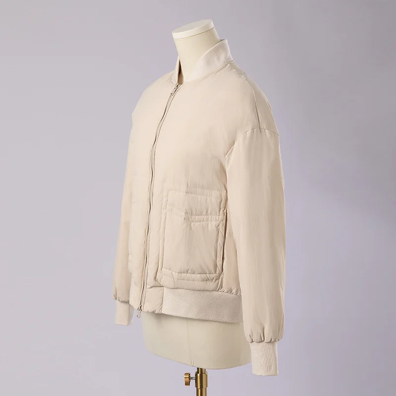 K1906L レディース 高級ホワイトグースダウンフェザーコート 長袖 小さな直立襟がおしゃれなアウターウェア