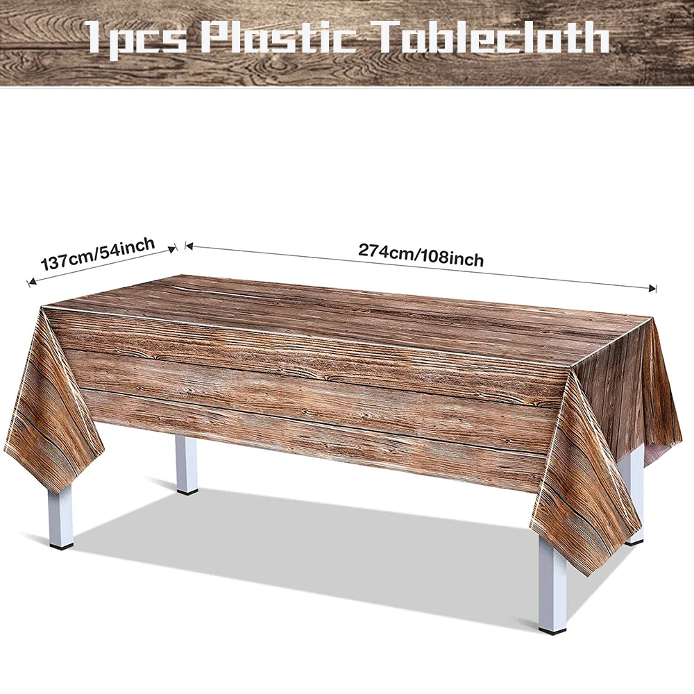 Natuurlijke houtnerf kunststof tafelkleed papieren bord westerse schuur thema verjaardag bruiloft partij vintage boerderij stijl tafel decor