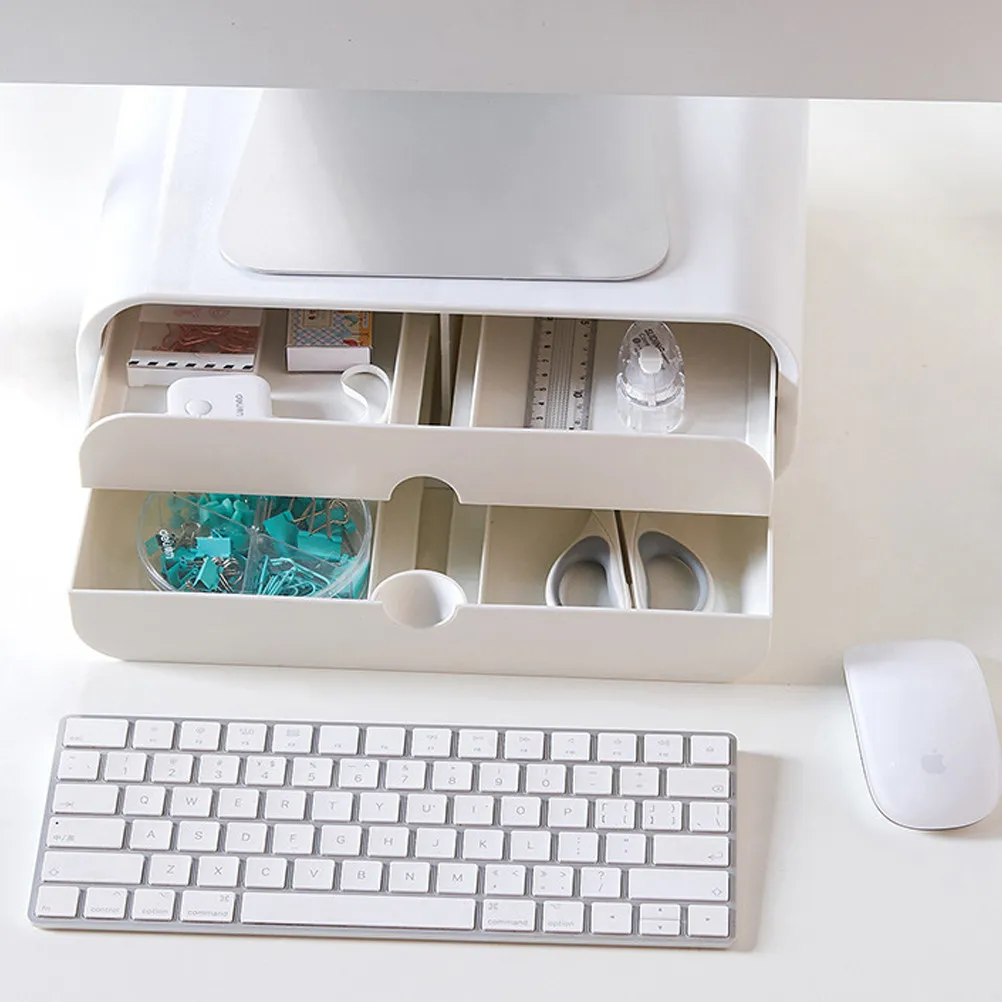 

Многофункциональная подставка для монитора в форме стола со встроенным органайзером для кабелей и полкой для хранения удлинителей, роутеров, USB-хабов