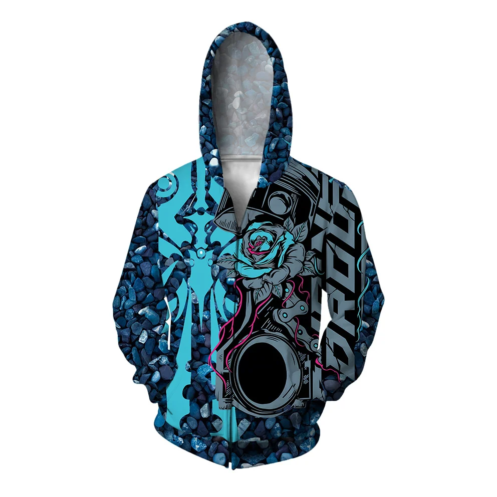 

Autumn Streetwear Men's Sweatshirts Fashion Loose Casual Hoodie Y2k Clothes Retro Floral Cross Printing Zip Up Tops Men Clothing