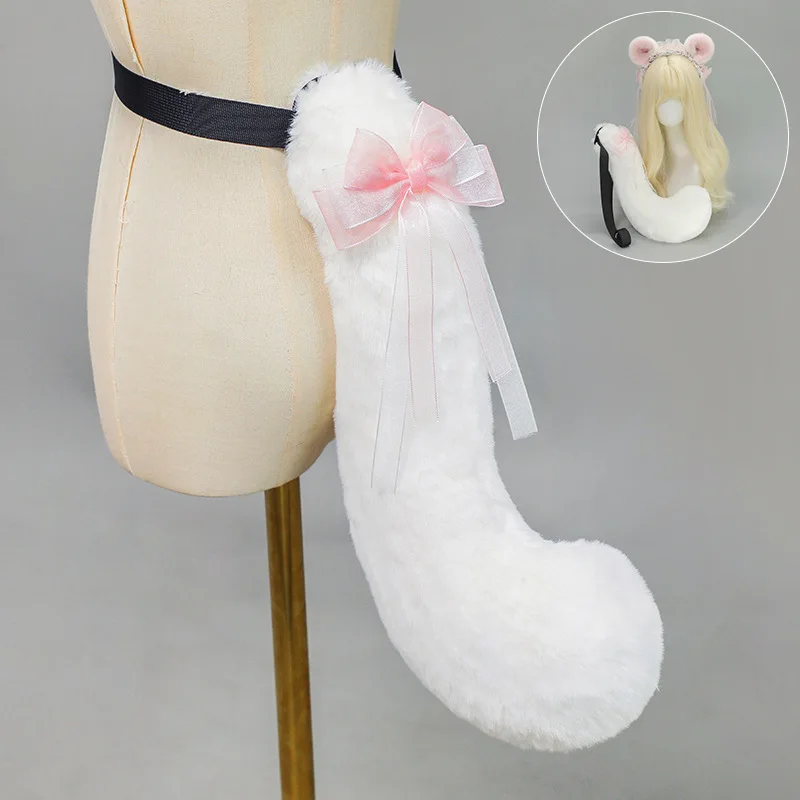 Lolita Girl Headdress Cute Animal Hamster Round Ear Plush Headband Cosplay Tail Party Cosplay Prop Halloween Performance Props