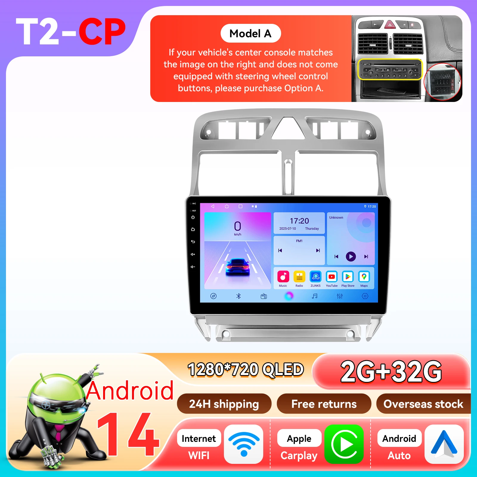 Hizpo 2Din 9 inch CarPlay Android Auto Radio voor Peugeot 307 307CC 307SW 2002 - 2013 Multimedia Navigatie GPS RDS DSP 4G BT
