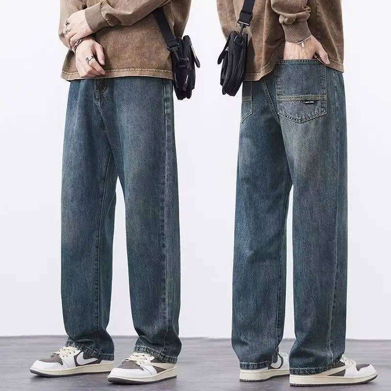 

Мужские джинсы в американском ретро-стиле, летние, свободные, износостойкие, прямого кроя, длинные брюки, новинка 2025 года, повседневные широкие брюки для мужчин