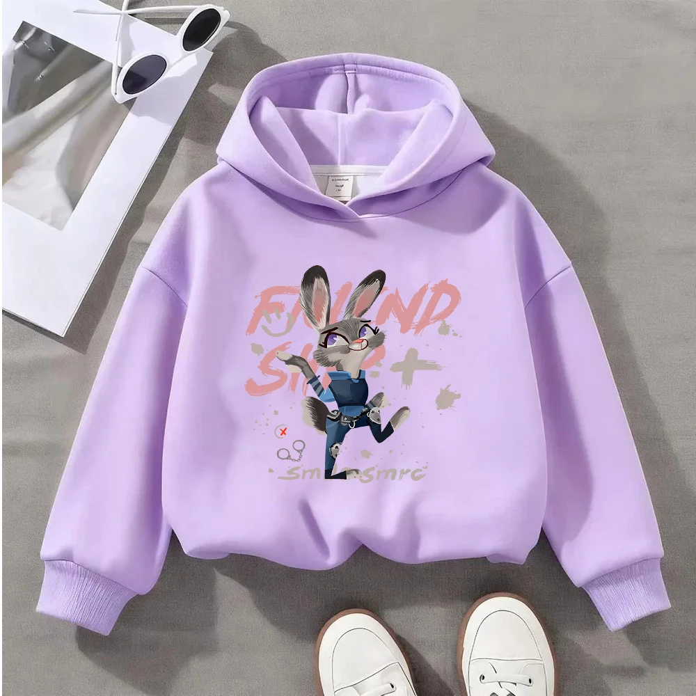سويت شيرت نسائي بقلنسوة مطبوع عليه ضابط شرطة أرنب كارتوني من ديزني كاجوال بأكمام طويلة للمراهقين