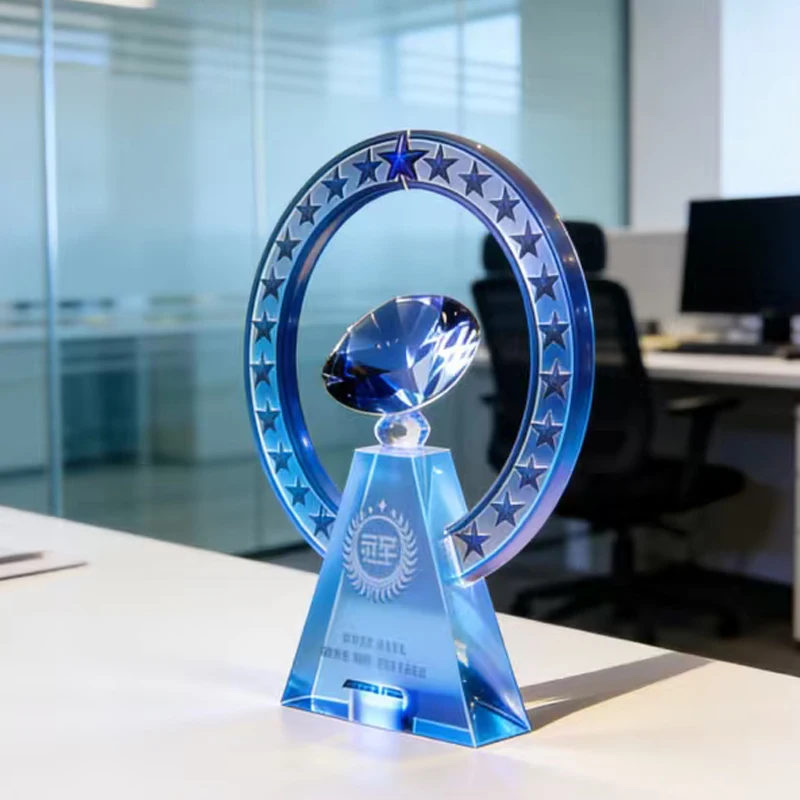 Customized Colorful Diamond Crystal Trophy, High-end Annual Meeting Excellent Employee Award Souvenir Home Decoration Medal, 1Pc