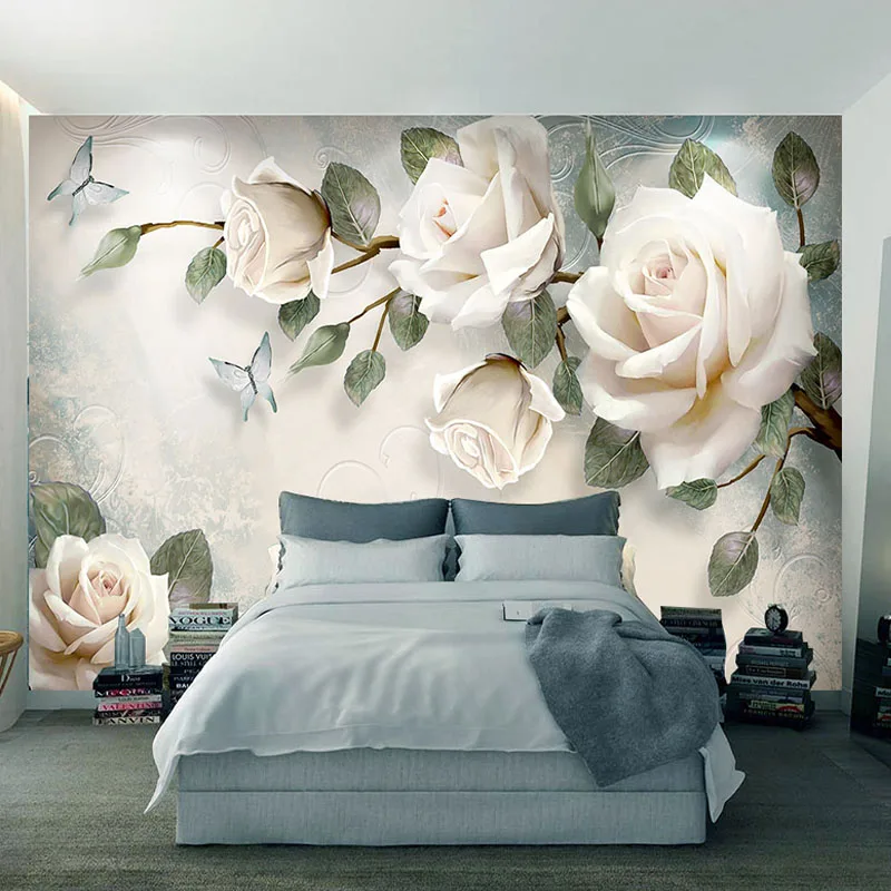 Customized products Modern Hand Painted Oil Painting Floral European Style 3D Embossed Rose TV Background Wallpaper Flower mural