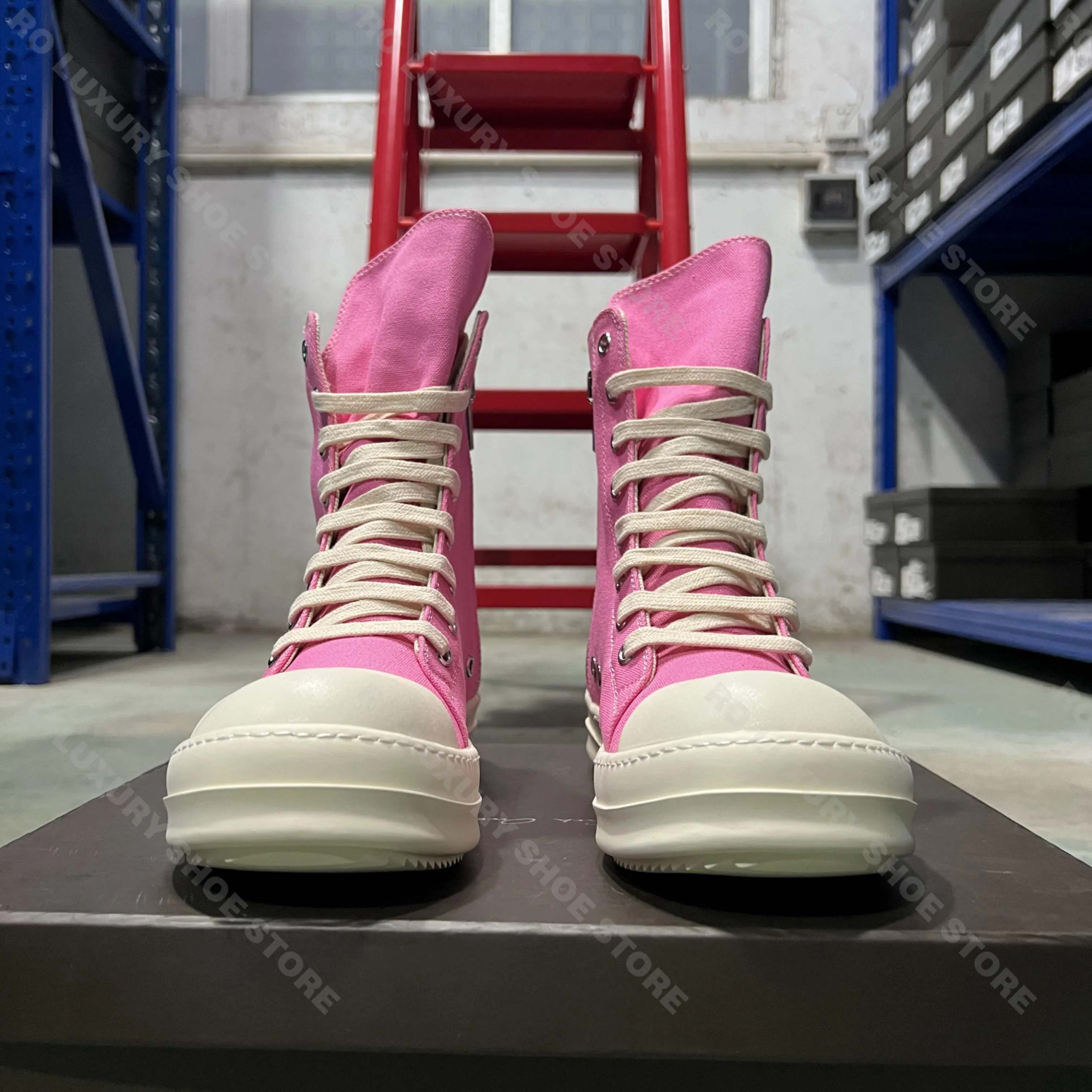 

Brand Men Shoe Casual High Top Women Sneaker Pink Designer Street Trainer New Fashion Zipper owens Flat Canvas Luxury Ankle Boot