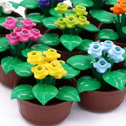 Small  Building Block The Model Colorful Flowers 1set  Plant Landscape with A Flower Pot  Compatible with LEGO Garden