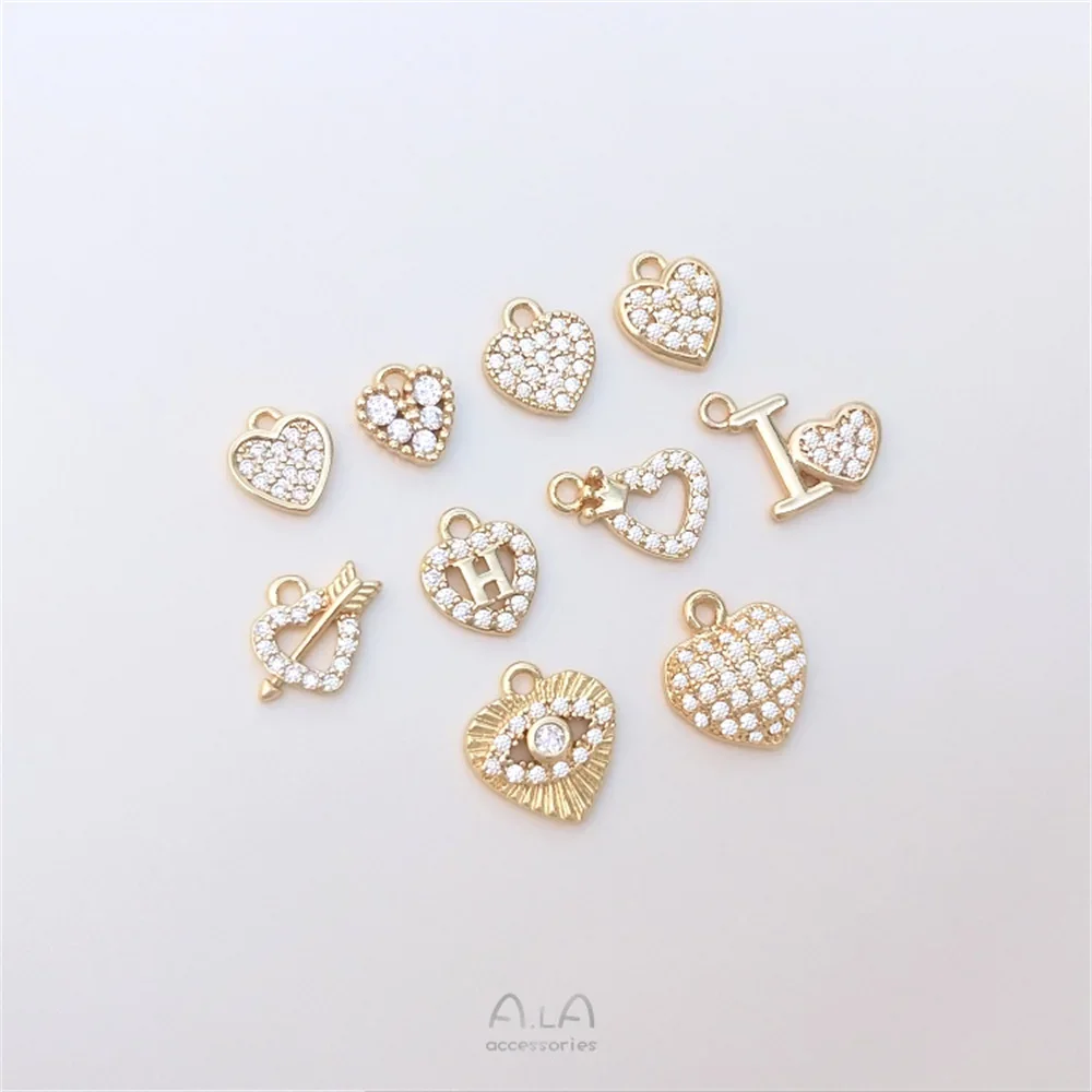 

14K gold micro-set zirconia small peach heart pendant series love charm diy bracelet earrings jewelry pendant