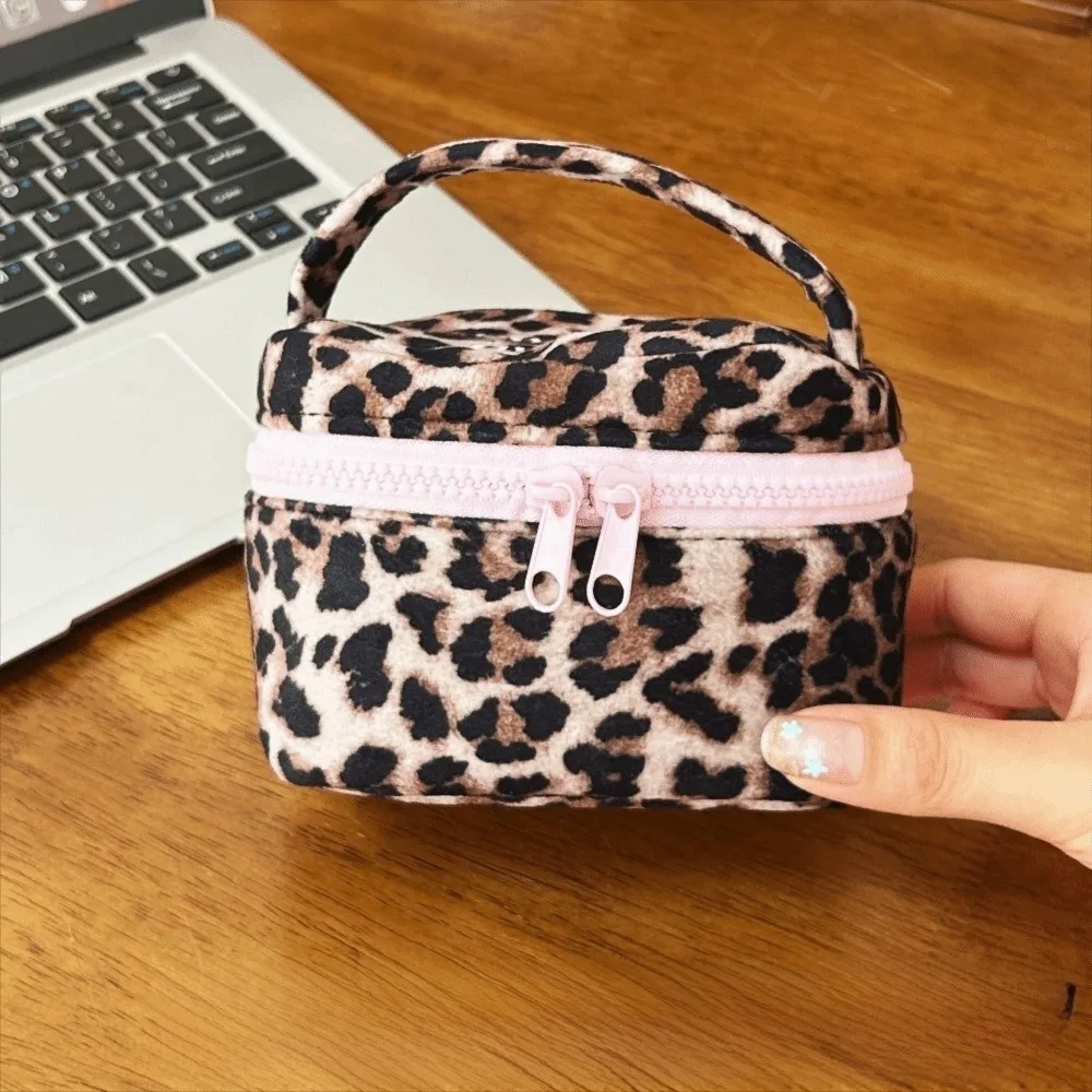 Multi-functional Leopard Print Square Storage Box Handheld Zipper Design Makeup Bag Small Cosmetic Pouch Home Travel