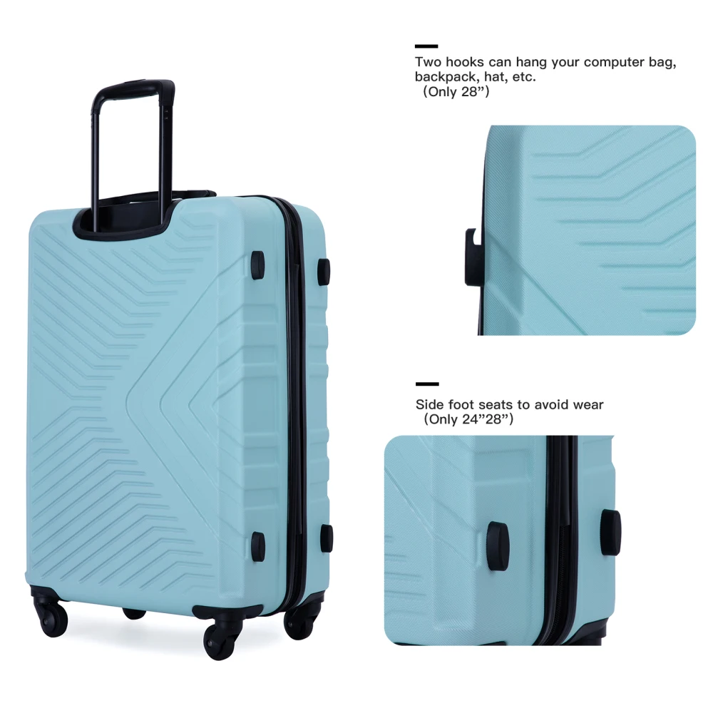 

3 Piece Luggage Sets ABS Lightweight Suitcase with Two Hooks, Spinner Wheels, TSA Lock, (20/24/28) Green logage bag travelling