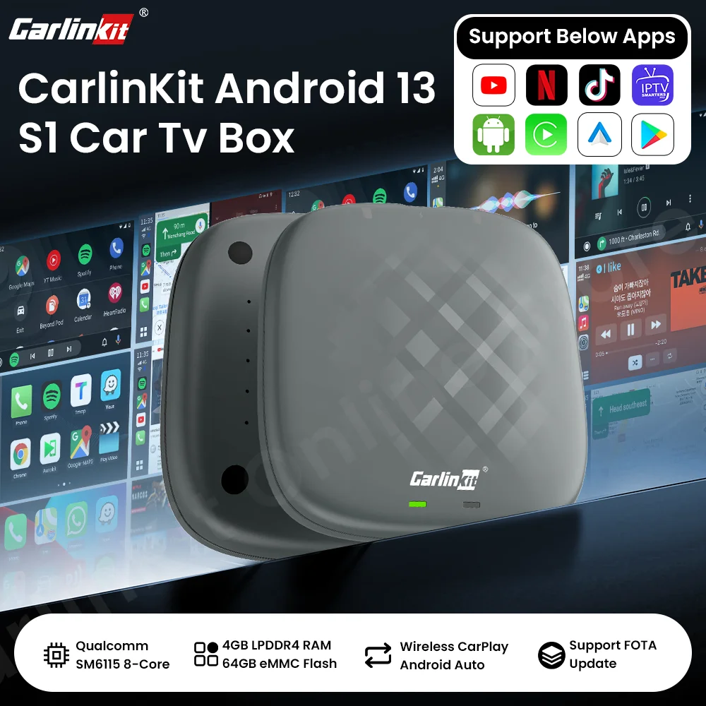 

Carlinkit Android 13 ТВ-приставка S1 SM6115 8-ядерный беспроводной адаптер CarPlay Android Auto с поддержкой Youtube Netfilx IPTV Spotify