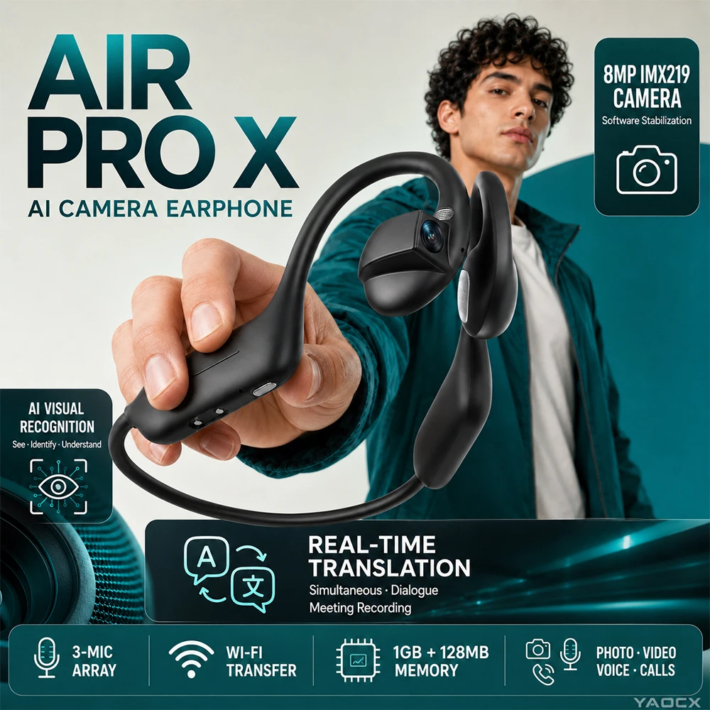 2026 New AI Camera Earphones 8MP IMX219 Open Ear Bluetooth Headphones EIS Hands-Free Photo Video Recording for Vlogging Travel