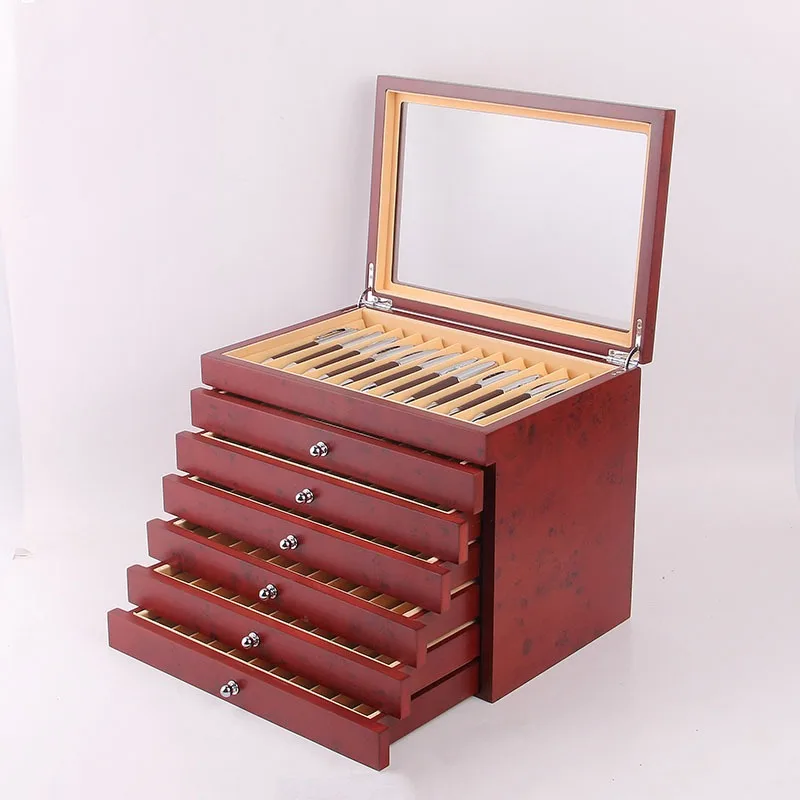 Black Burgundy Wooden Pen Display Storage Case, 78 Pens Capacity, Fountain Pen Collector Organizer Box With Transparent Window