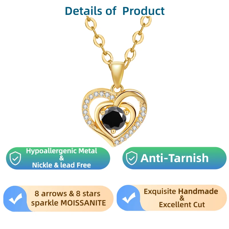 

LAMVOICE jewelry for women,1 carat moissanite necklace for women, Hypoallergenic necklace, golden plated, christmas gift