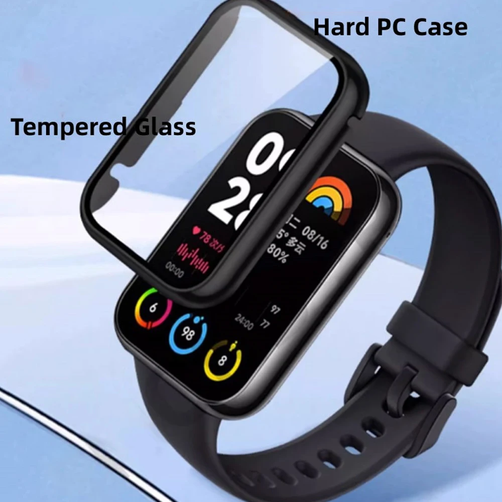 Tempered Glass+PC Case For Xiaomi Mi Band 8 Pro Full Screen Protector Bumper Cover For Xiaomi Mi Band 8/8 Active Accessorie