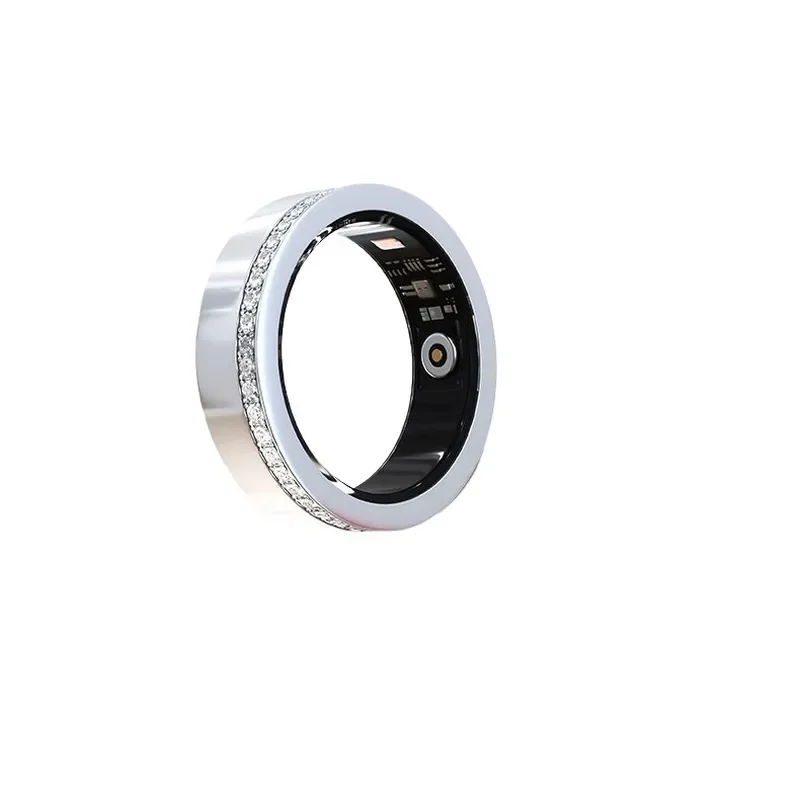 Smart Ring V8 Diamond Stainless Steel Wedding Band for Couples Men Women Heart Rate Blood Oxygen Sleep Monitor Health Tracker