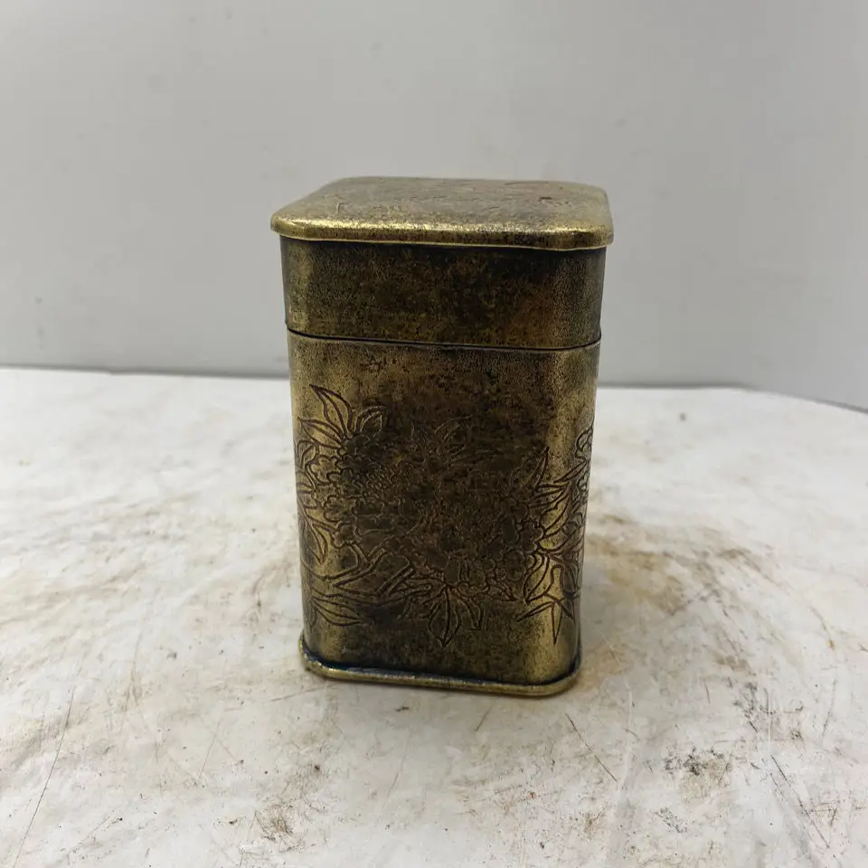 Ancient Chinese Copper Brass Flower Chrysanthemum Tea Caddy