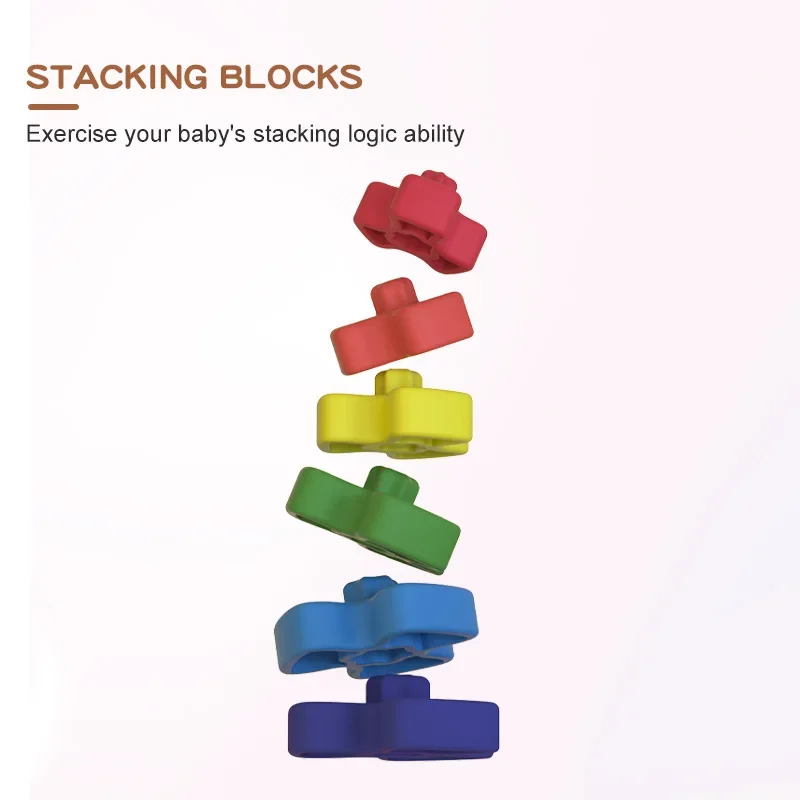 Baby Silicone Building Block Infant Montessori BPA Free Cartoon Flower Shaped Stacking Soft Block Kids Silicone Teething Toys