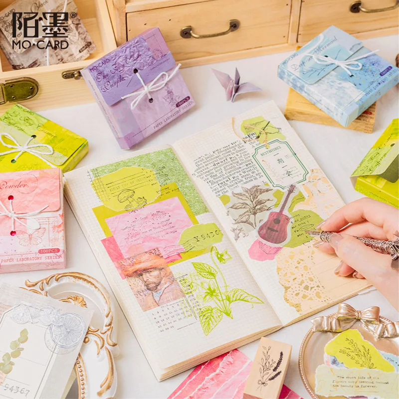 100 Pcs Cute Colorful Light Paper Memo Pads Retro Collage Decorative Base Notes Kawaii Journal Scrapbooking Stationery Supplies