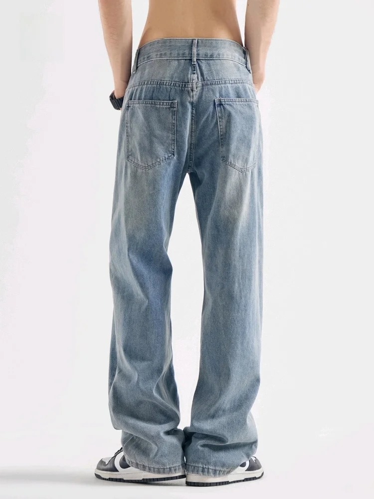 

Летние тонкие мягкие мужские джинсы в американском стиле ретро, свободные универсальные модные повседневные прямые джинсовые брюки, дышащие свободные хлопковые брюки...