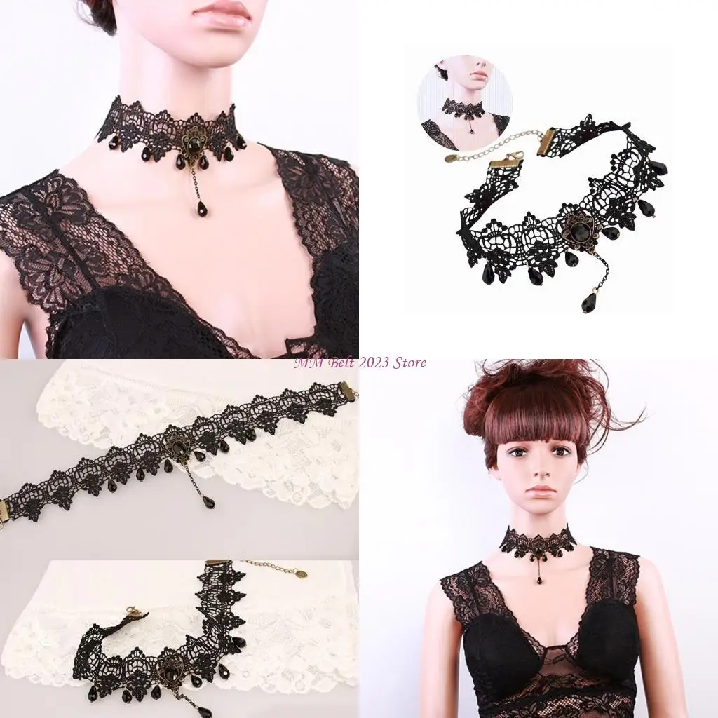 

49ME Fashionable Lace Choker Collarbone Necklace Jewelry for Everyday and Party Wear