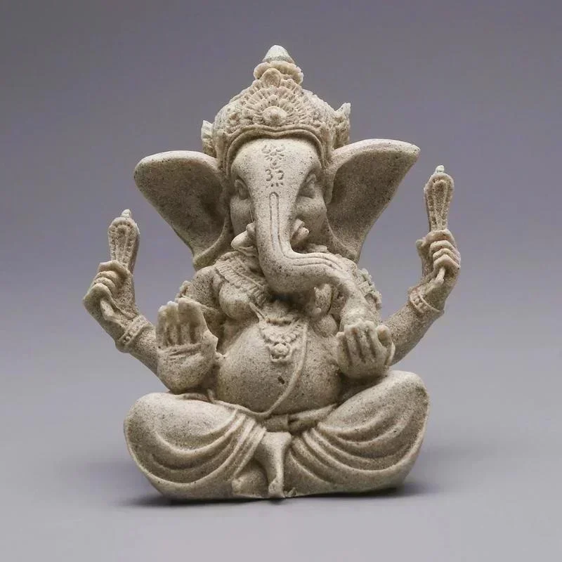 Handmade Sandstone Ganesha Buddha Elephant Statue Sculpture Figurine for Home Decoration  Living Room