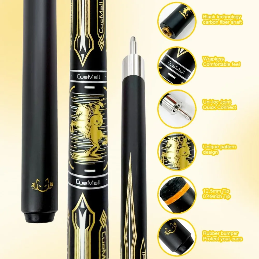 عصي البلياردو المركبة المصنوعة من الجرافيت المصنوعة من الألياف الزجاجية، مجموعة مكونة من قطعتين، قطر 12.5 مم، وزن 19 أونصة، ملحقات البلياردو Tacos de